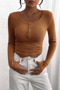 Long Sleeve Henley T Shirts Button Down Ribbed Knit Slim Fit Casual Basic Tops Blouse