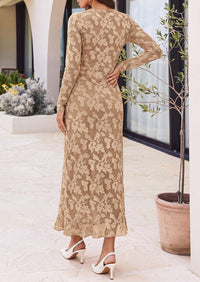 PRETTYGARDEN Women's Formal Maxi Floral Dresses with Slit  Long Sleeve Ruffle Hem, Elegant Outfit for Wedding Guest & Cocktail Party, Bodycon Crewneck Mesh Dresses, Fall Fashion 2026