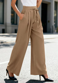 PRETTYGARDEN Women Wide Leg Pants Business Casual Elastic Waist Work Trousers Dressy Pants with Pockets PRETTYGARDEN