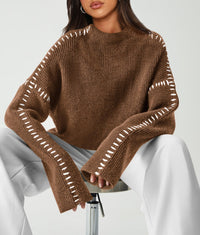 Women's Chunky Knit Fall Sweaters Casual Long Sleeve Mock Neck Oversized Loose Pullover Sweater Tops