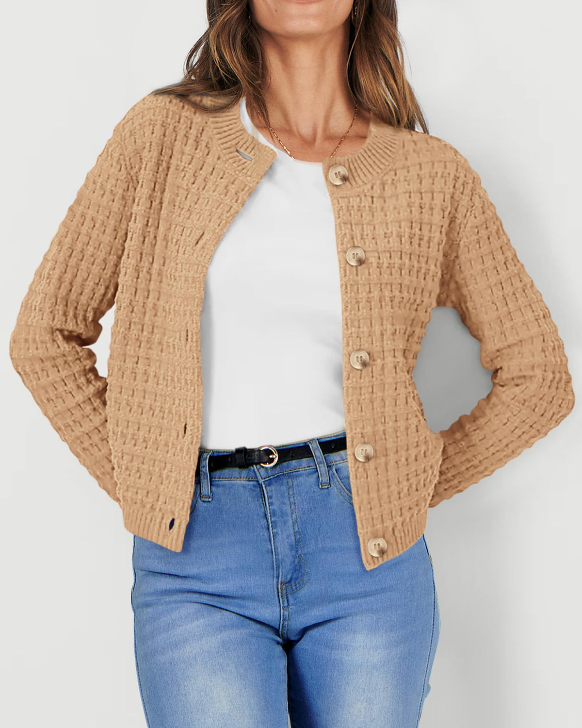 Knit Cardigan Long Sleeve Open Front Button Down Jacket