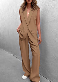 PRETTYGARDEN Women's 2 Piece Outfits Sleeveless Suit Vest and Wide Leg Pants Business Casual Blazer Sets