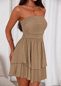 PRETTYGARDEN Women's Summer Strapless Tube Mini Dress Off Shoulder Smocked Ruffle A Line Flowy Short Party Club Dresses