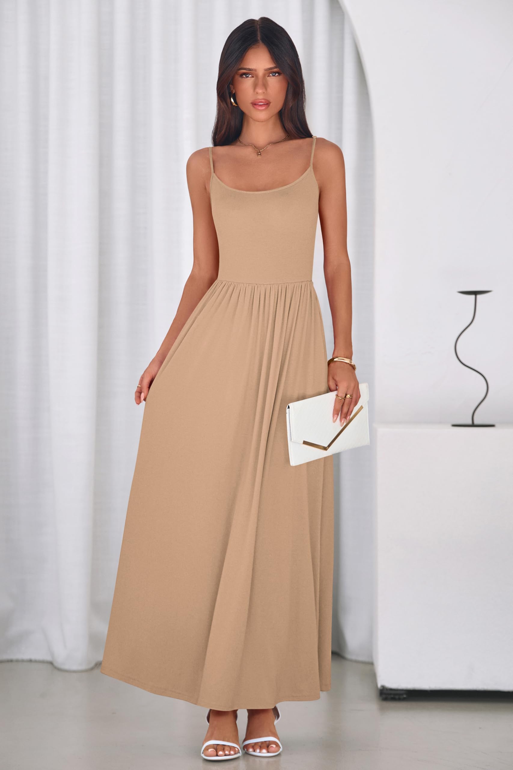 PRETTYGARDEN Womens Spaghetti Strap Maxi Dresses Sleeveless Summer Dress Long Casual Knit Flowy Beach Sundresses with Pockets PRETTYGARDEN