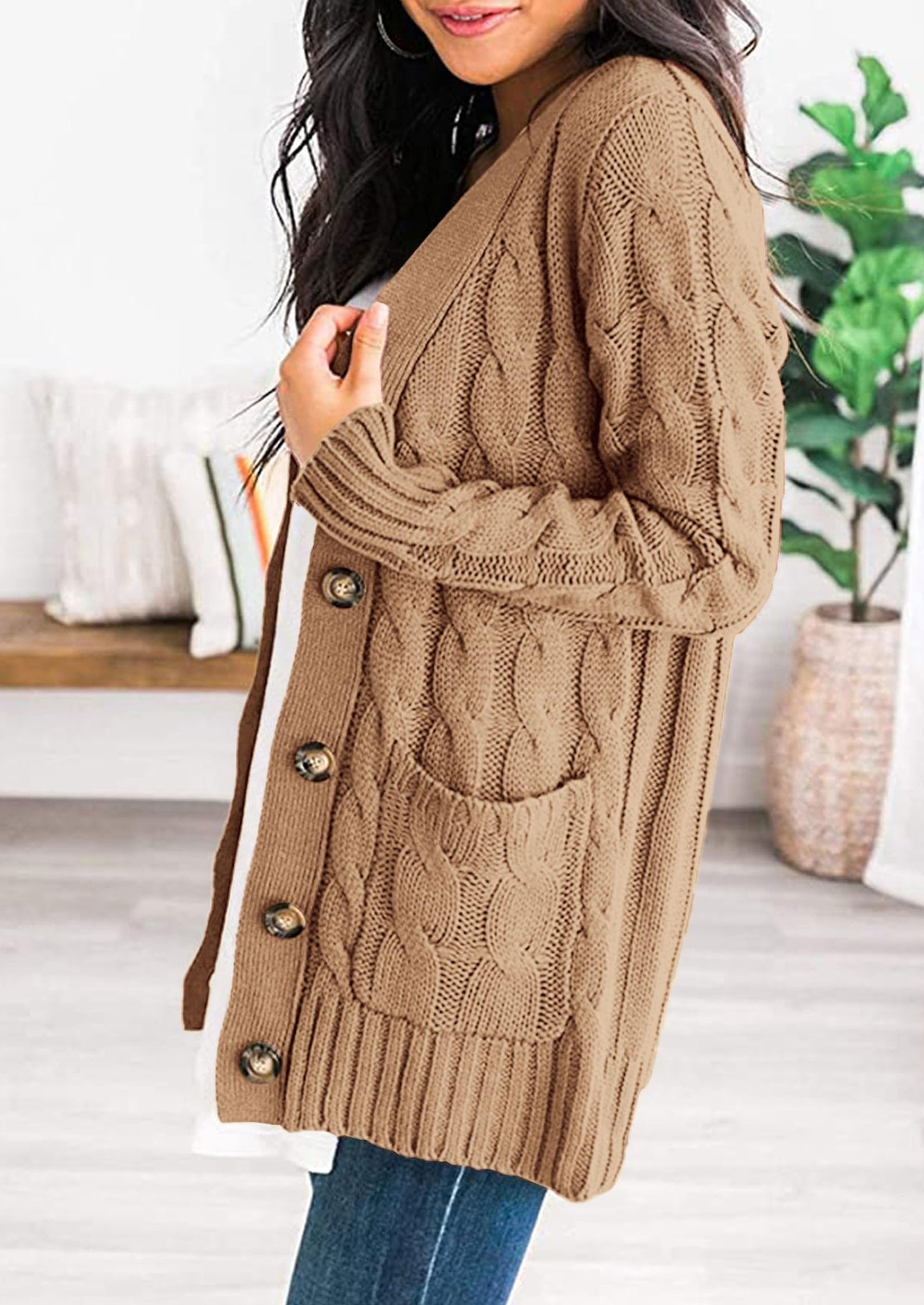 PRETTYGARDEN Women's Open Front Cardigan Sweaters Fall Fashion Button Down Cable Knit Chunky Winter Outerwear Coats