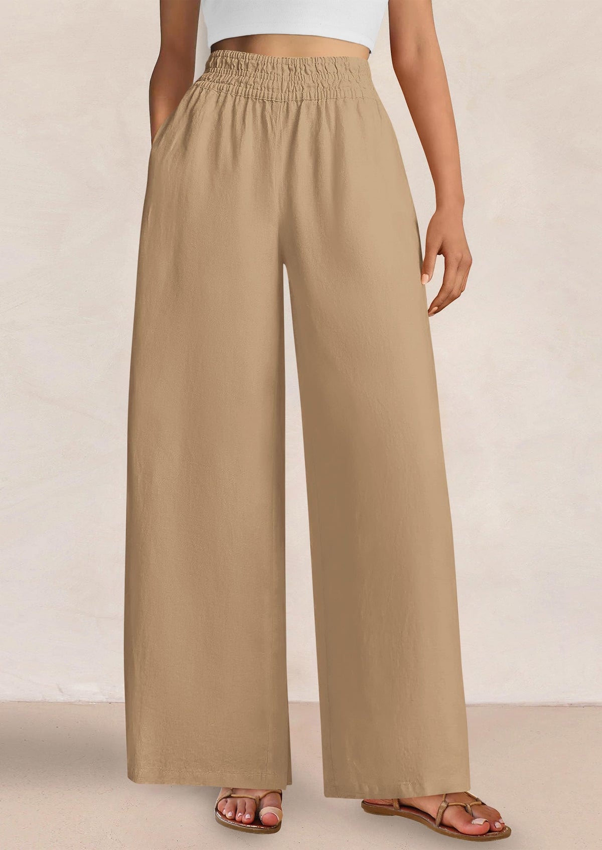 Womens Wide Leg Pants Casual 2025 Elastic Waist Loose Flowy Palazzo Pants Trousers with Pockets