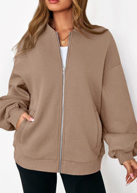 KIRUNDO Oversized Sweatshirt for Women Zip Up Bomber Jacket Fall Fashion Casual Long Sleeve Outerwear Winter Outfits PRETTYGARDEN