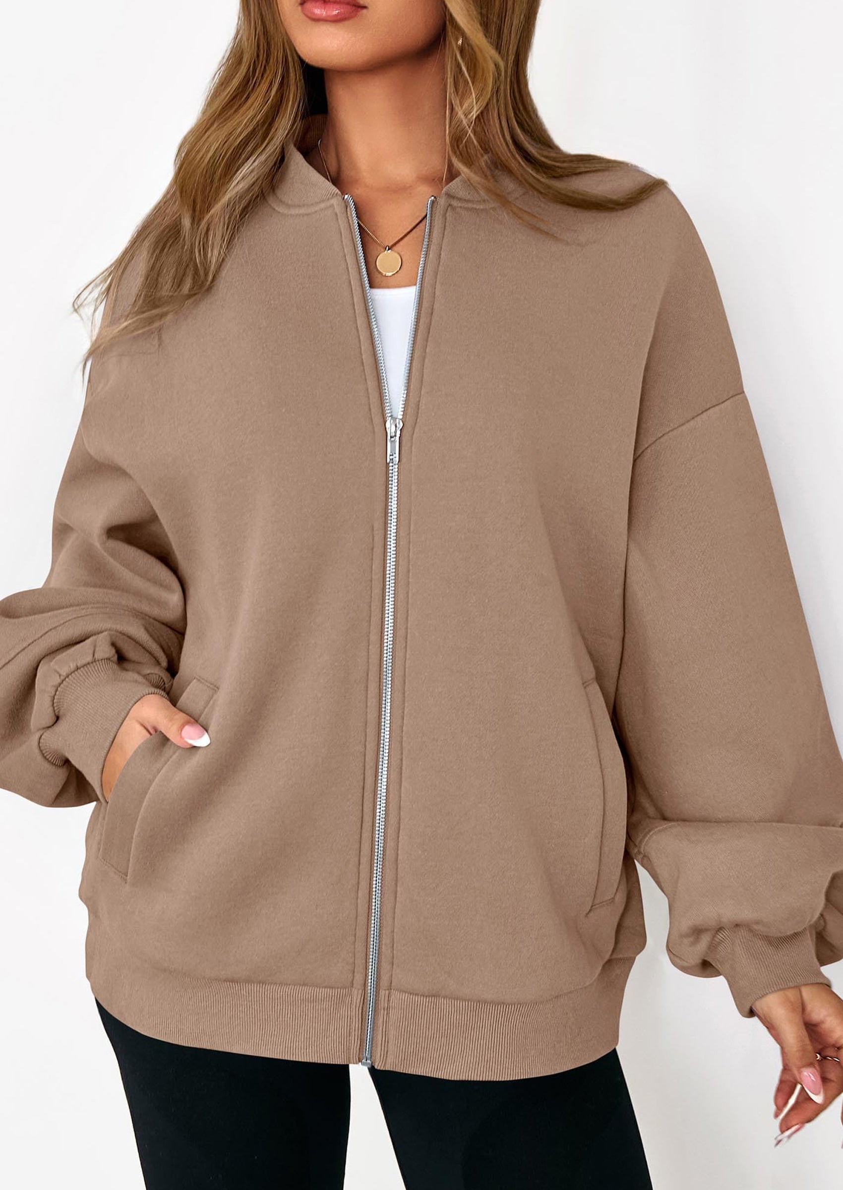 KIRUNDO Oversized Sweatshirt for Women Zip Up Bomber Jacket Fall Fashion Casual Long Sleeve Outerwear Winter Outfits PRETTYGARDEN