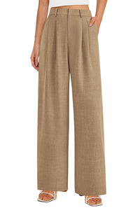 Elastic High Waisted Straight Leg Business Trousers Slacks With Pockets