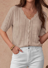 PRETTYGARDEN Womens Short Sleeve Crochet Knit Sweater Spring Fashion Button Down Lightweight Cardigans Summer Tops PRETTYGARDEN