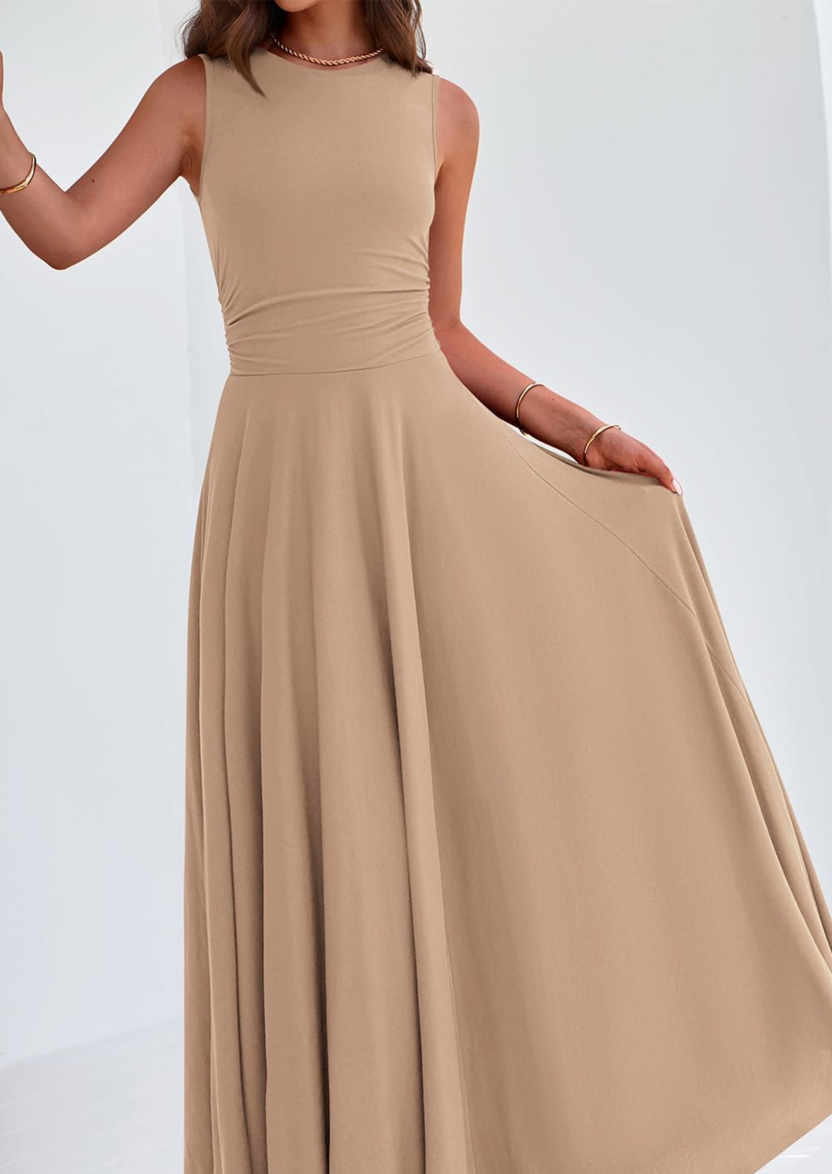 PRETTYGARDEN Womens Spring Dresses Casual Sleeveless Crewneck Aline Maxi Dress Stretch Tank Flowy Long Dresses