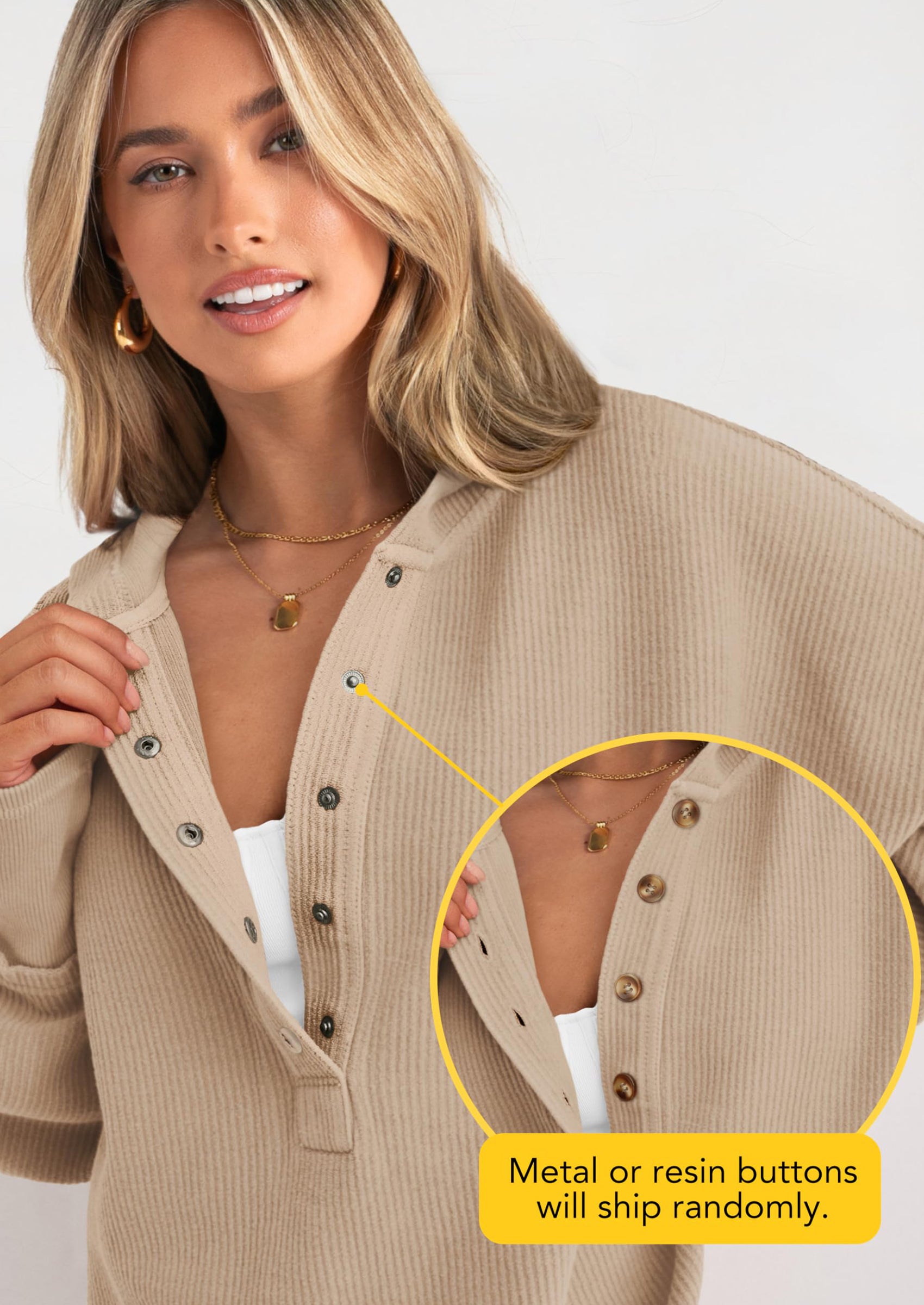 PRETTYGARDEN Womens Fashion Oversized Long Sleeve Hoodie Button Down V Neck Sweatshirt Side Slit Casual Pullover Tops