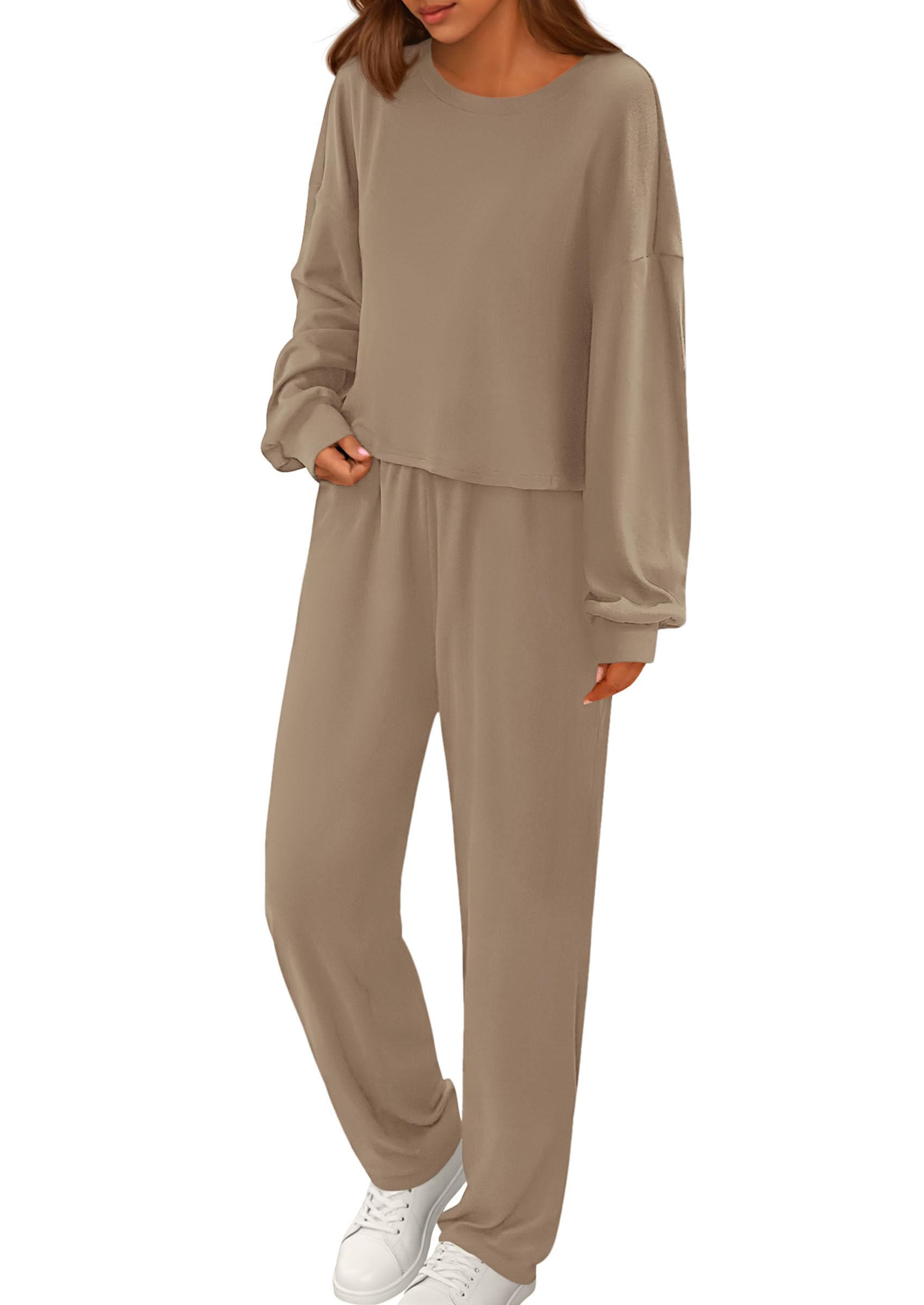 PRETTYGARDEN Women's Two Piece Outfits Lounge Sets Long Sleeve Pullover Tops Sweatpants Fall Fashion Matching Clothing