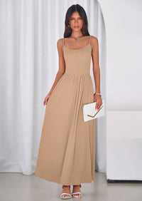 PRETTYGARDEN Womens Spaghetti Strap Maxi Dresses Sleeveless Summer Dress Long Casual Knit Flowy Beach Sundresses with Pockets PRETTYGARDEN