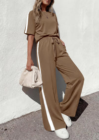 PRETTYGARDEN Women's 2 Piece Sets Summer Casual Short Sleeve Tops Wide Leg Pants Matching Lounge Set Vacation Travel Outfits PRETTYGARDEN