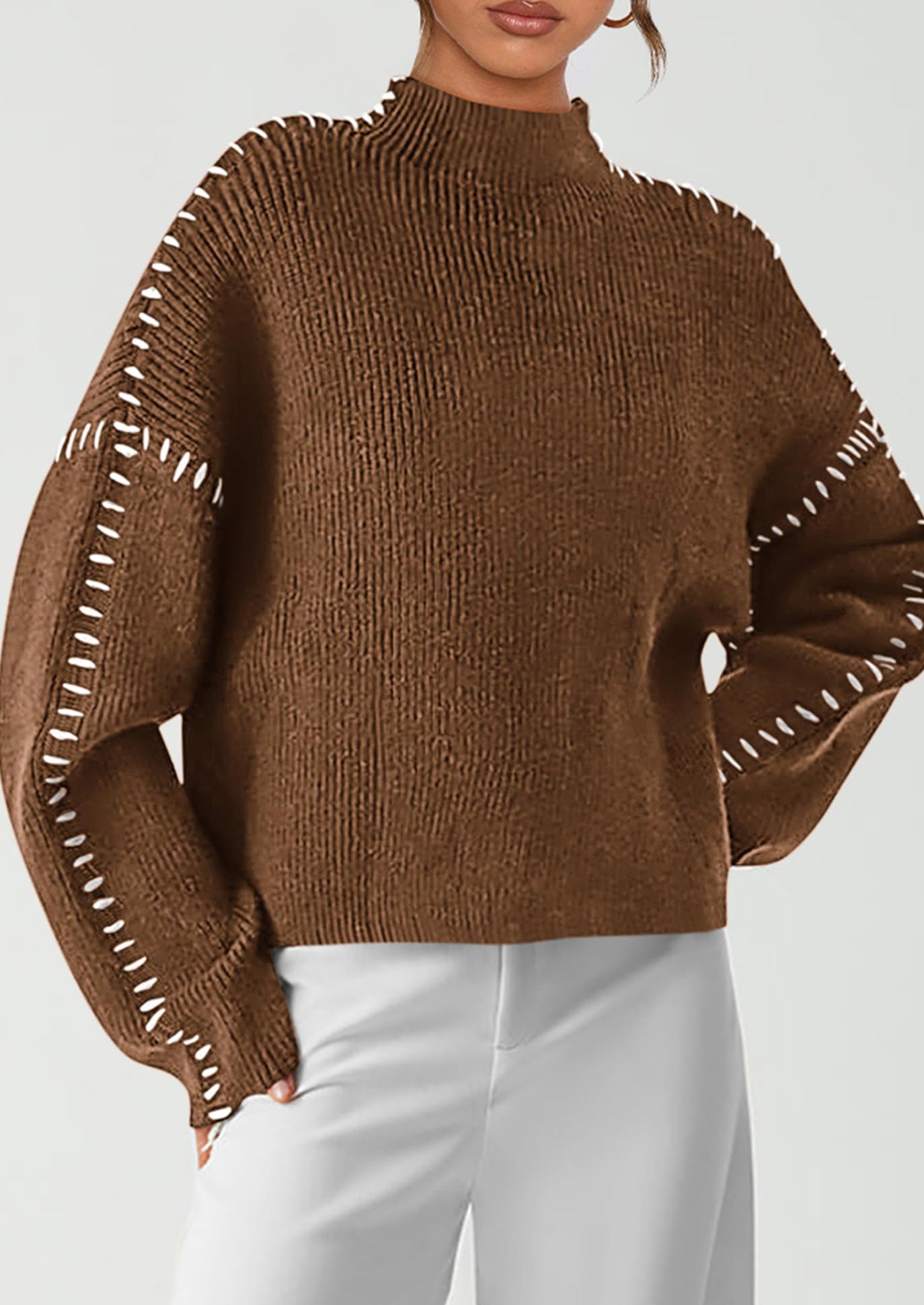 PRETTYGARDEN Women's Chunky Knit Sweaters Fall Long Sleeve Mock Neck Oversized Pullover Tops Winter Fashion Clothes