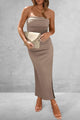 Ribbed Strapless Side Slit Long Going Out Casual Elegant Party Dresses