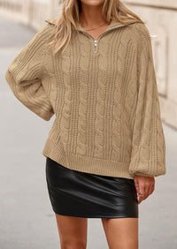 BTFBM Sweaters for Women Fall Fashion Loose Quarter Zip Pullover Collared Long Sleeve Cable Knit Winter Clothes
