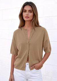 PRETTYGARDEN Women Spring Short Sleeve Cardigan Sweaters Button Down Knit Shirt Blouse Dressy Casual Tops Summer Outfits PRETTYGARDEN