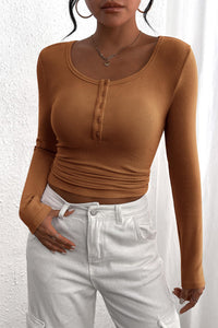 Long Sleeve Henley T Shirts Button Down Ribbed Knit Slim Fit Casual Basic Tops Blouse