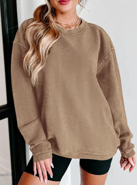 Women's Fall Oversized Sweatshirt Ribbed Corduroy Crewneck Long Sleeve Loose Fit Casual Going Out Pullover Tops