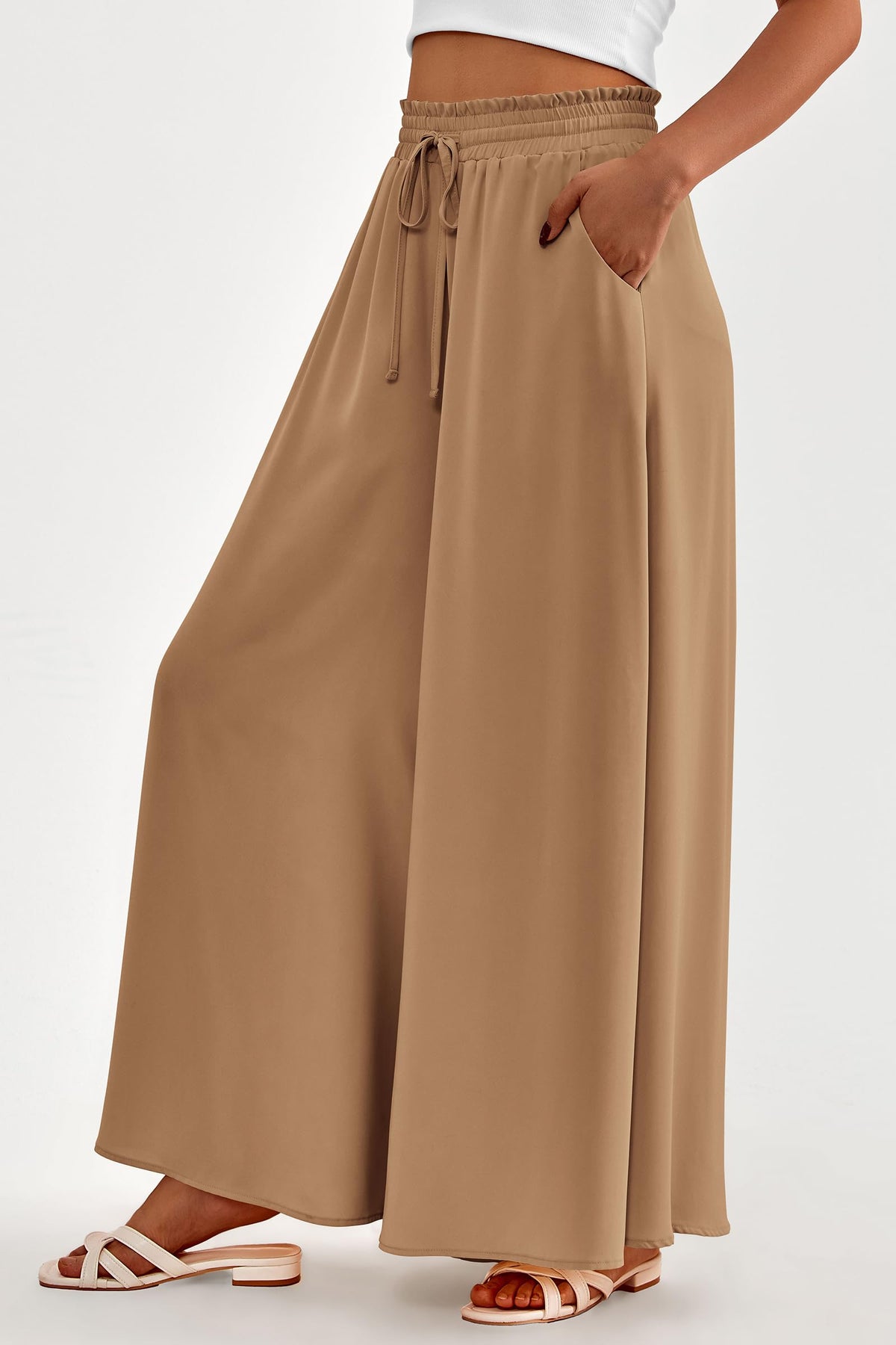 Wide Leg High Waisted Flowy Pockets Palazzo Pants