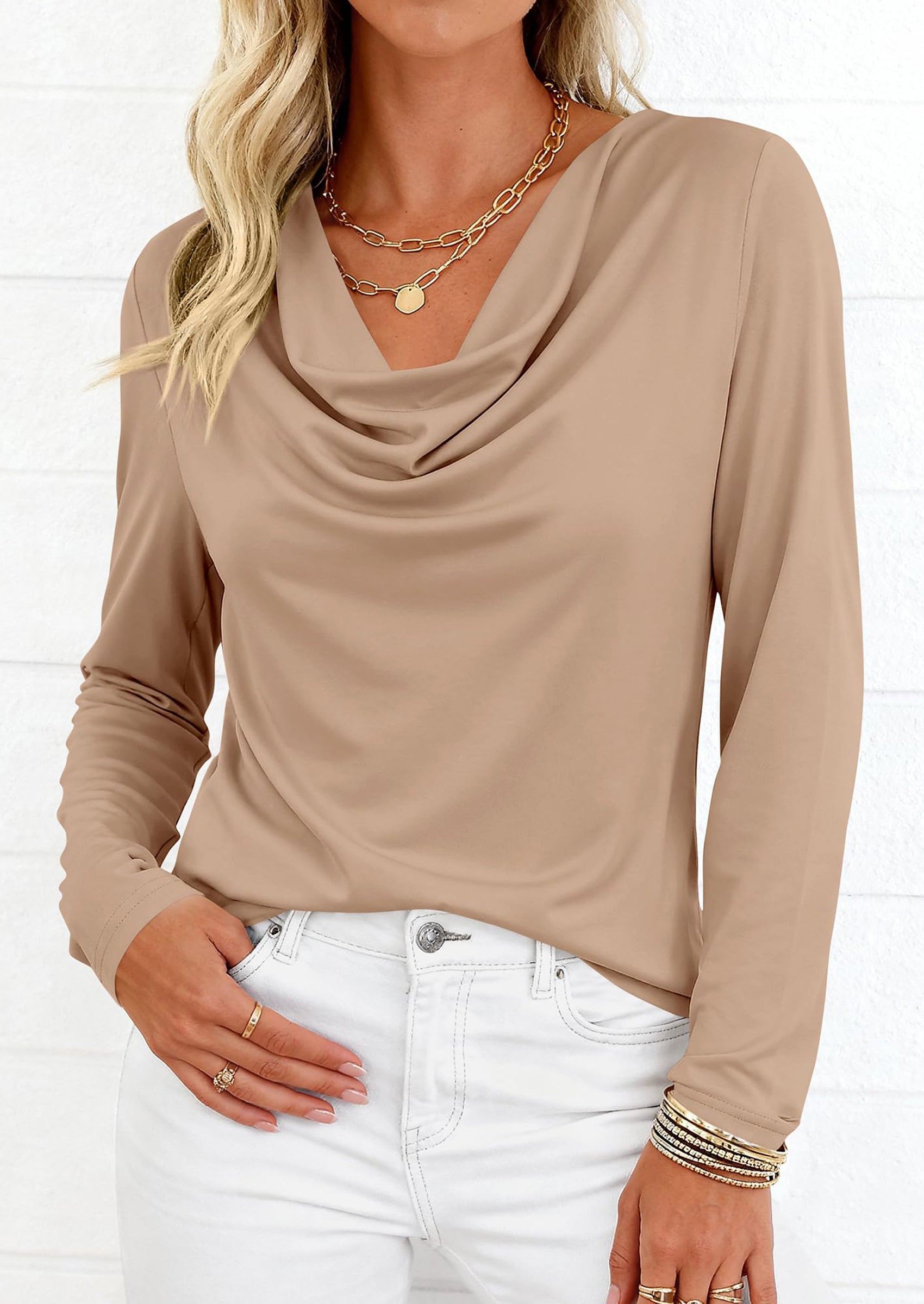 PRETTYGARDEN Womens Spring Tops Dressy Cowl Neck Long Sleeve Shirts Loose Business Casual Blouses Teacher Tunic Top PRETTYGARDEN
