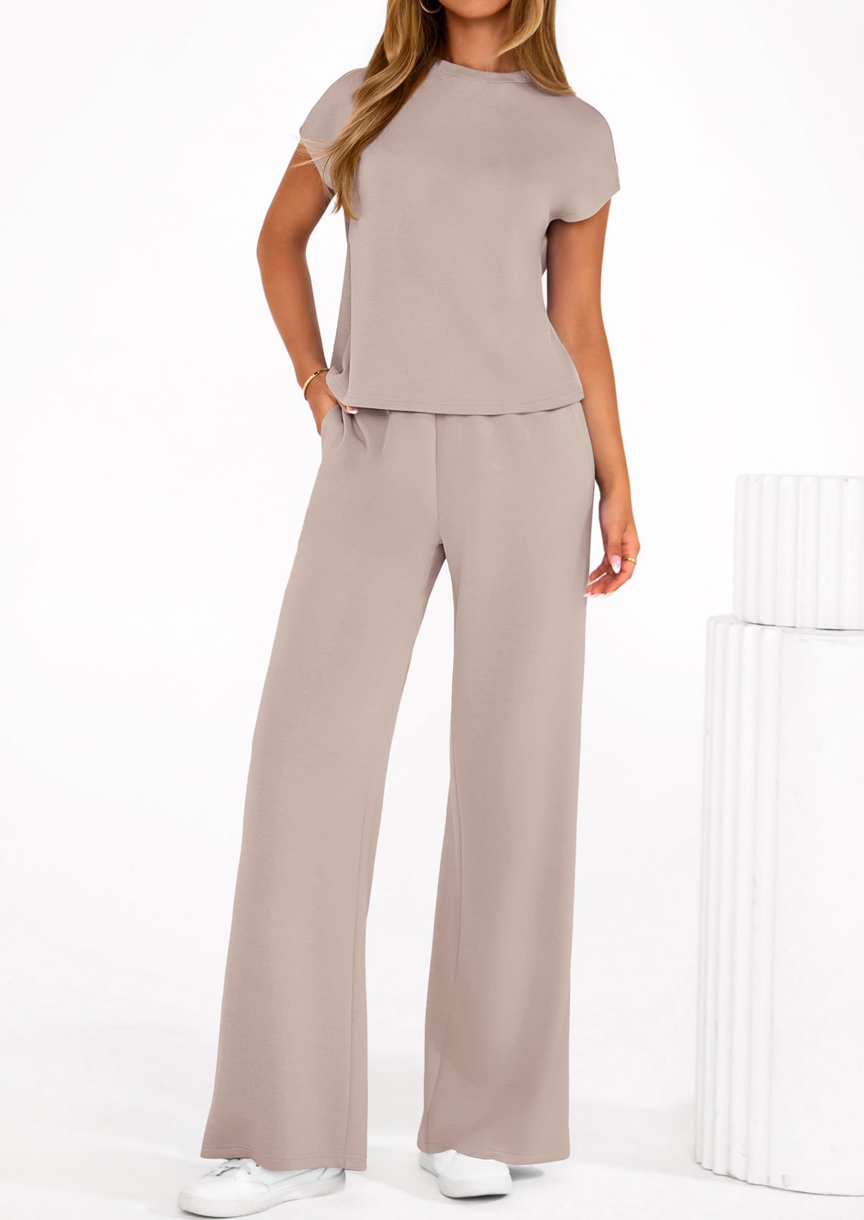 PRETTYGARDEN Womens 2 Piece Outfits Casual Cap Sleeve Lounge Set Summer Tracksuits Matching Sets Beach Fashion Travel Clothes PRETTYGARDEN