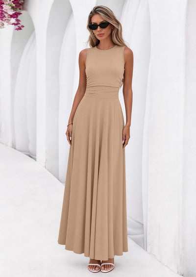 PRETTYGARDEN Womens Spring Dresses Casual Sleeveless Crewneck Aline Maxi Dress Stretch Tank Flowy Long Dresses