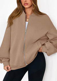 KIRUNDO Oversized Sweatshirt for Women Zip Up Bomber Jacket Fall Fashion Casual Long Sleeve Outerwear Winter Outfits PRETTYGARDEN