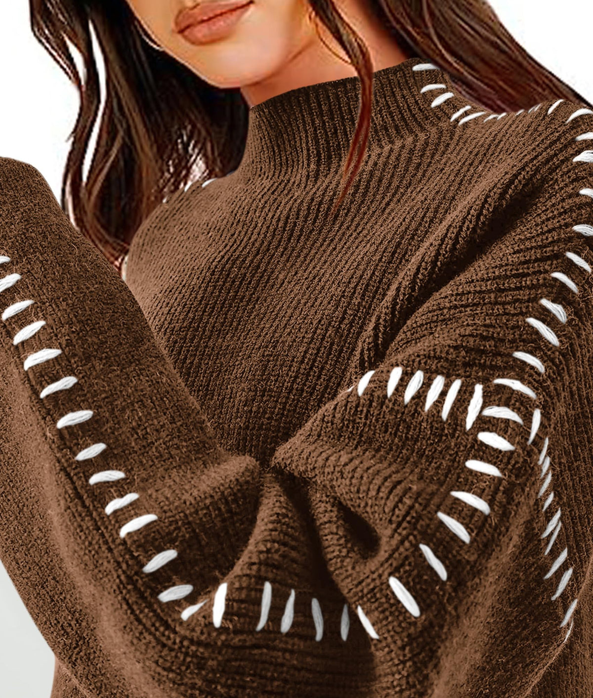 Women's Chunky Knit Fall Sweaters Casual Long Sleeve Mock Neck Oversized Loose Pullover Sweater Tops