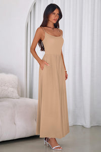 PRETTYGARDEN Womens Spaghetti Strap Maxi Dresses Sleeveless Summer Dress Long Casual Knit Flowy Beach Sundresses with Pockets PRETTYGARDEN