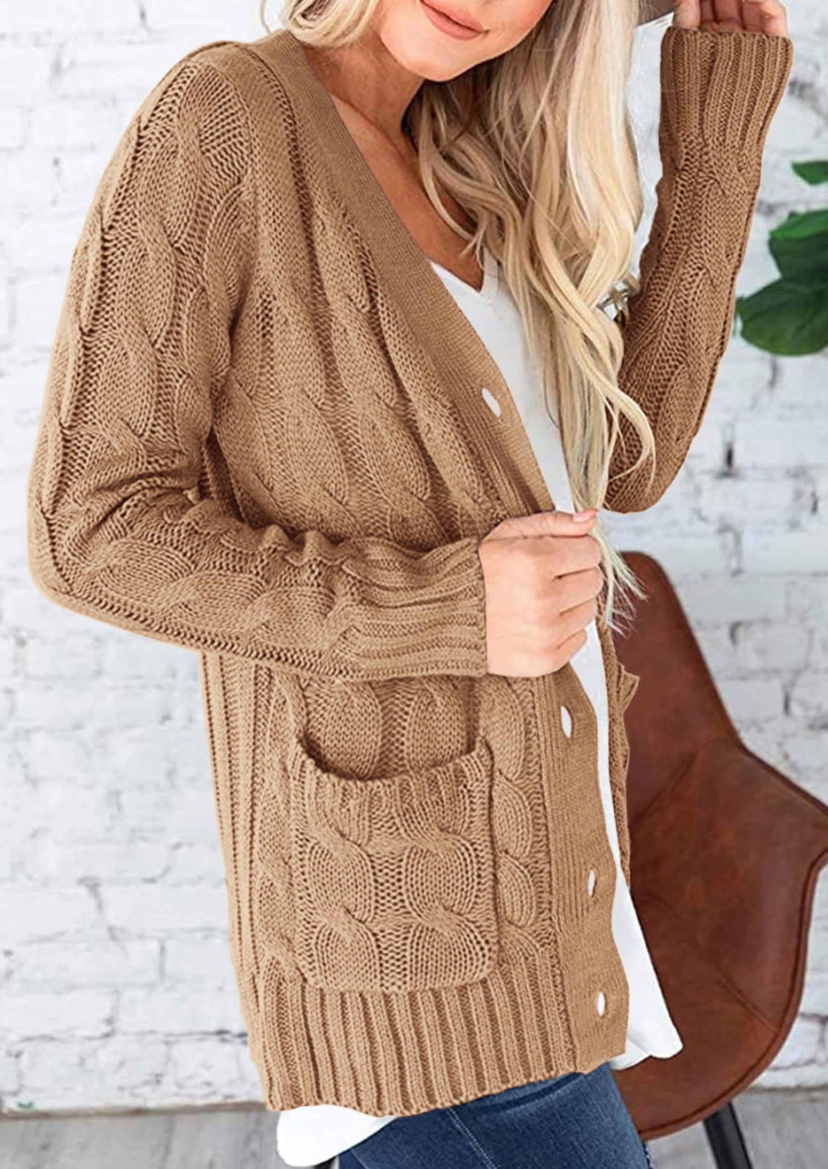 PRETTYGARDEN Women's Open Front Cardigan Sweaters Fall Fashion Button Down Cable Knit Chunky Winter Outerwear Coats