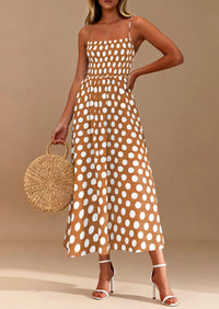 PRETTYGARDEN Womens Summer Dresses Spring Sleeveless Spaghetti Straps Casual Midi Dress Polka Dot Smocked Beach Sundress PRETTYGARDEN