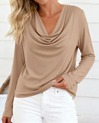 PRETTYGARDEN Womens Spring Tops Dressy Cowl Neck Long Sleeve Shirts Loose Business Casual Blouses Teacher Tunic Top PRETTYGARDEN