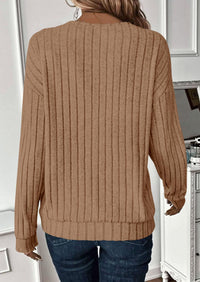 PRETTYGARDEN Fall Fashion Long Sleeve Shirts for Women Ribbed Knit V Neck Dressy Casual Lightweight Sweaters Tunic Tops