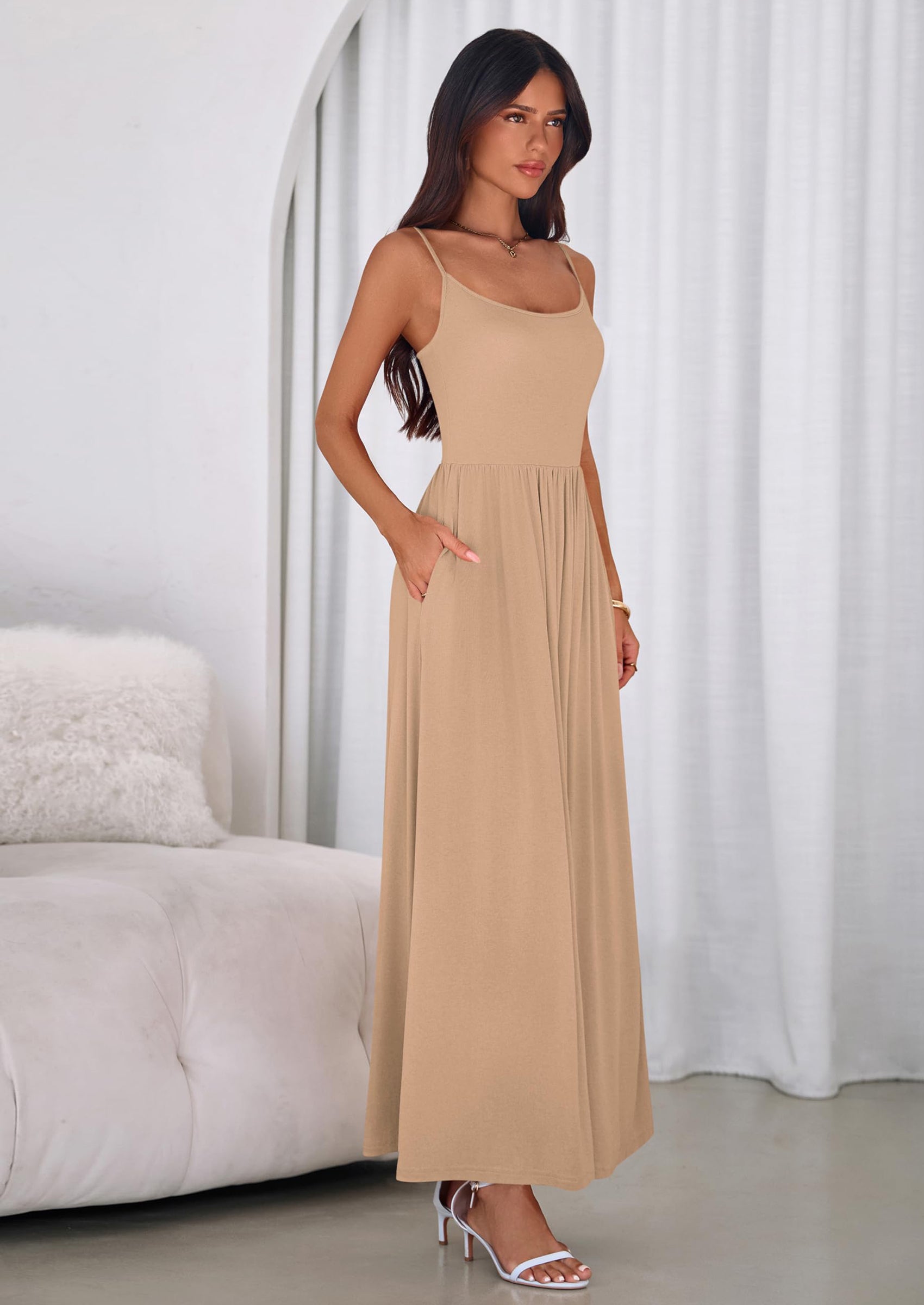 PRETTYGARDEN Womens Spaghetti Strap Maxi Dresses Sleeveless Summer Dress Long Casual Knit Flowy Beach Sundresses with Pockets PRETTYGARDEN