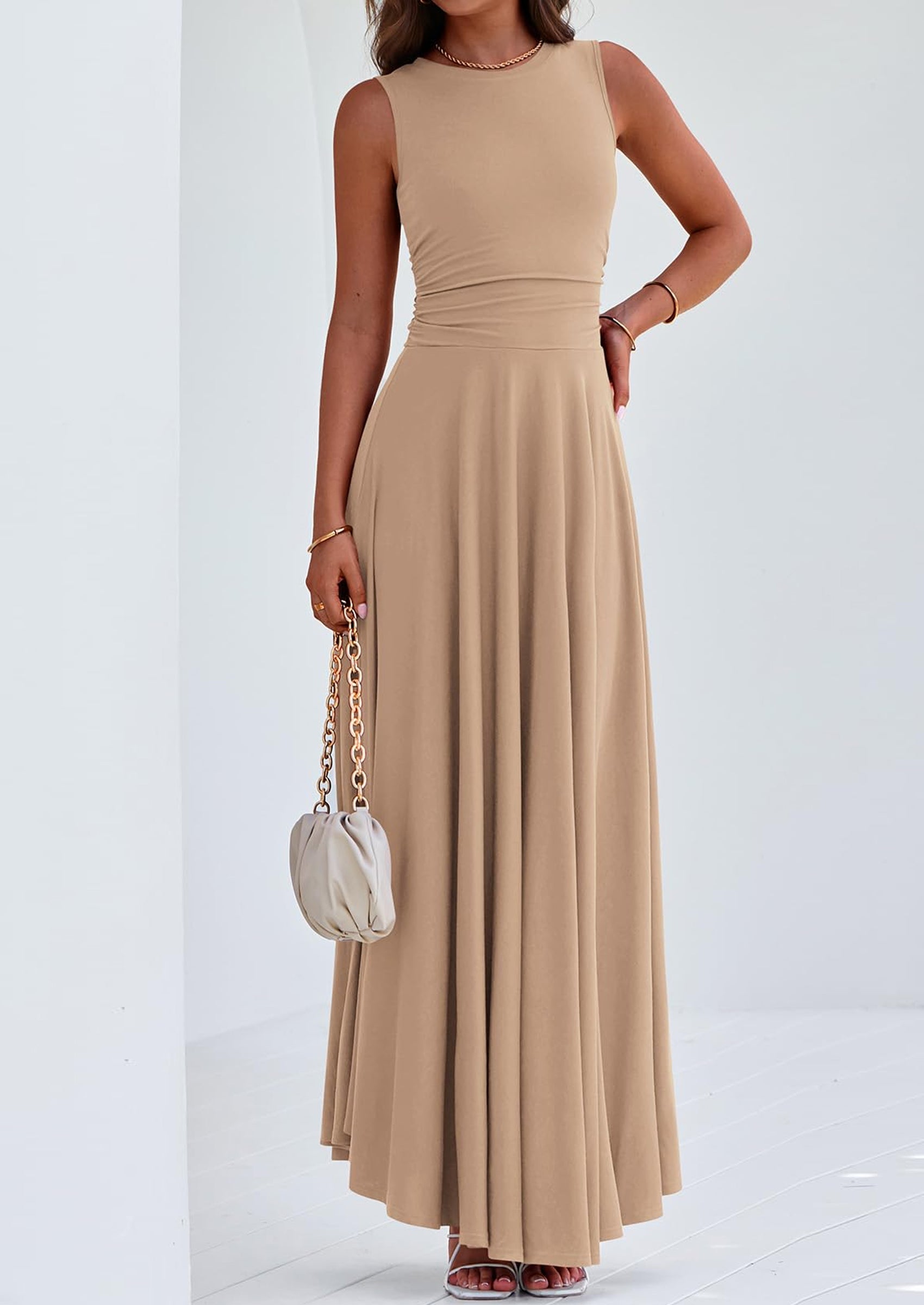 PRETTYGARDEN Womens Spring Dresses Casual Sleeveless Crewneck Aline Maxi Dress Stretch Tank Flowy Long Dresses