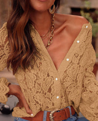 PRETTYGARDEN Women's Dressy Casual Lace Blouse Long Sleeve Button Up Shirts Tops Spring Fall Fashion Clothes