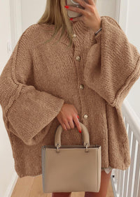 PRETTYGARDEN Women's Winter Button Down Cardigan Sweaters Mock Neck Lantern Long Sleeve Chunky Knit Jacket Trendy Outerwear