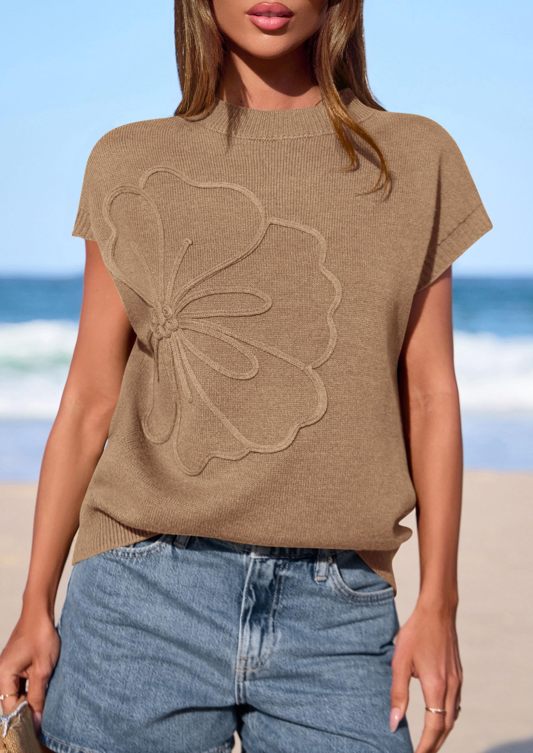 PRETTYGARDEN Women's Spring Sweater Vest Trendy Flower Knit Short Sleeve Cute Pullover Tank Tops Summer Fashion Clothing PRETTYGARDEN