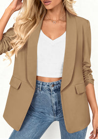 PRETTYGARDEN Women's Spring Blazers Business Casual Outfits Open Front Ruched 3/4 Sleeve Lightweight Work Suits Jackets PRETTYGARDEN