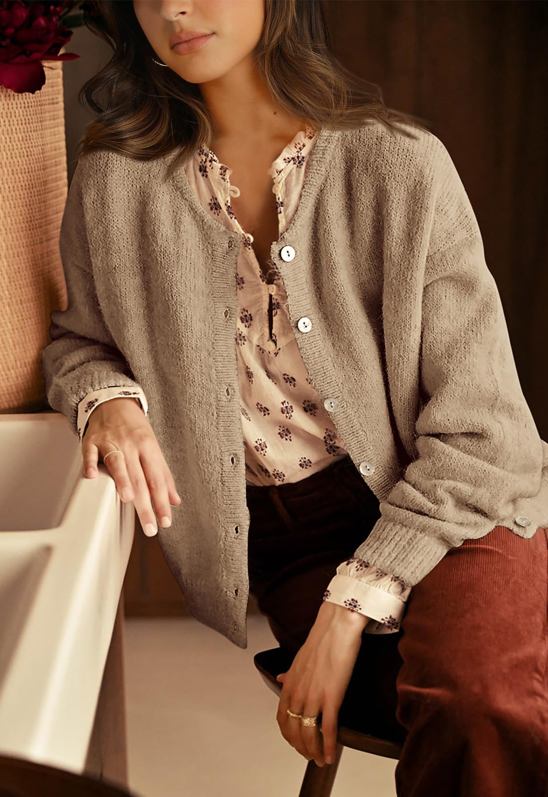 PRETTYGARDEN Long Sleeve Crewneck Button Down Womens Sweaters Fall Open Front Chunky Cardigan Sweaters for Women PRETTYGARDEN