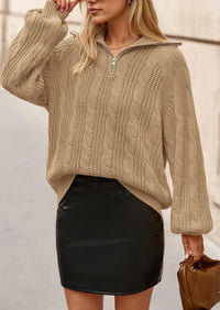 BTFBM Sweaters for Women Fall Fashion Loose Quarter Zip Pullover Collared Long Sleeve Cable Knit Winter Clothes