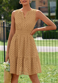 PRETTYGARDEN Women's Summer Dresses Sleeveless V Neck Eyelet Hollow Out Swing A Line Beach Vacation Sun Dress PRETTYGARDEN