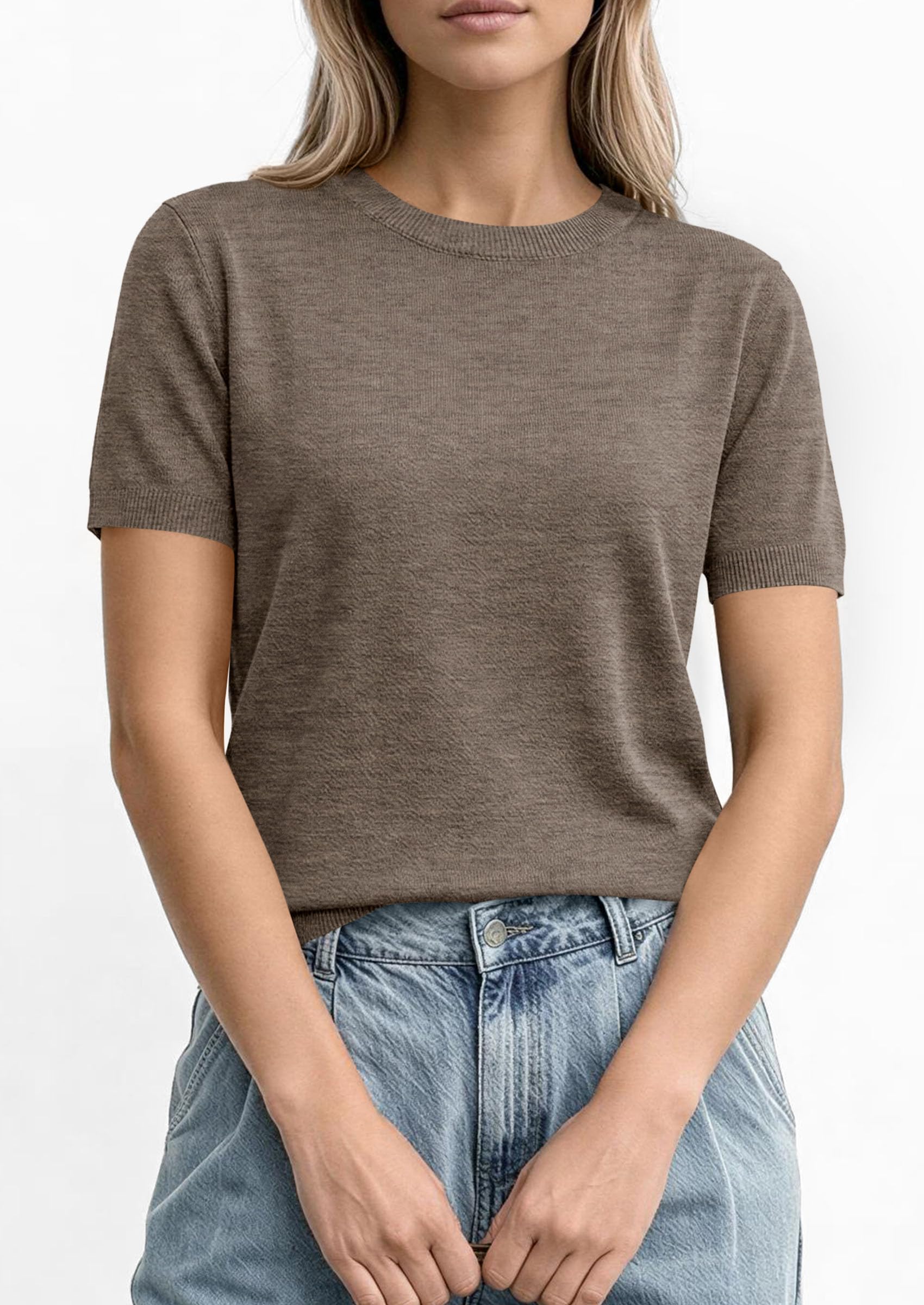 PRETTYGARDEN Women's Short Sleeve Sweaters Spring Crew Neck Knit Work Shirts Business Casual Tops Summer Fashion Clothes PRETTYGARDEN