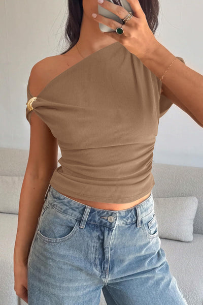 PRETTYGARDEN Womens Summer Off The Shoulder Crop Tops Ribbed Going Out Fitting T Shirts Trendy Spring Y2k Clothes PRETTYGARDEN