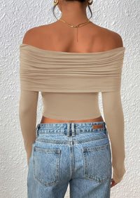 PRETTYGARDEN Women's Long Sleeve Shirts Off Shoulder Tops Going Out Slim Fitted Y2K Blouses Fall Fashion Clothes