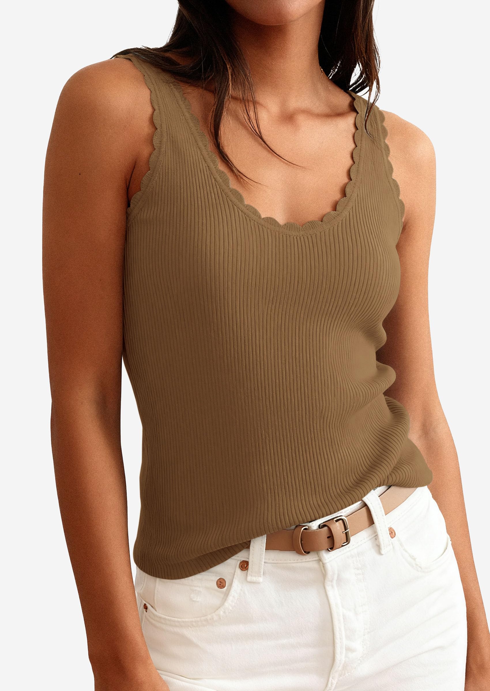 PRETTYGARDEN Womens Summer Sleeveless Tank Tops V Neck Ruffle Lightweight Ribbed Knit Shirt Casual Going Out Top PRETTYGARDEN