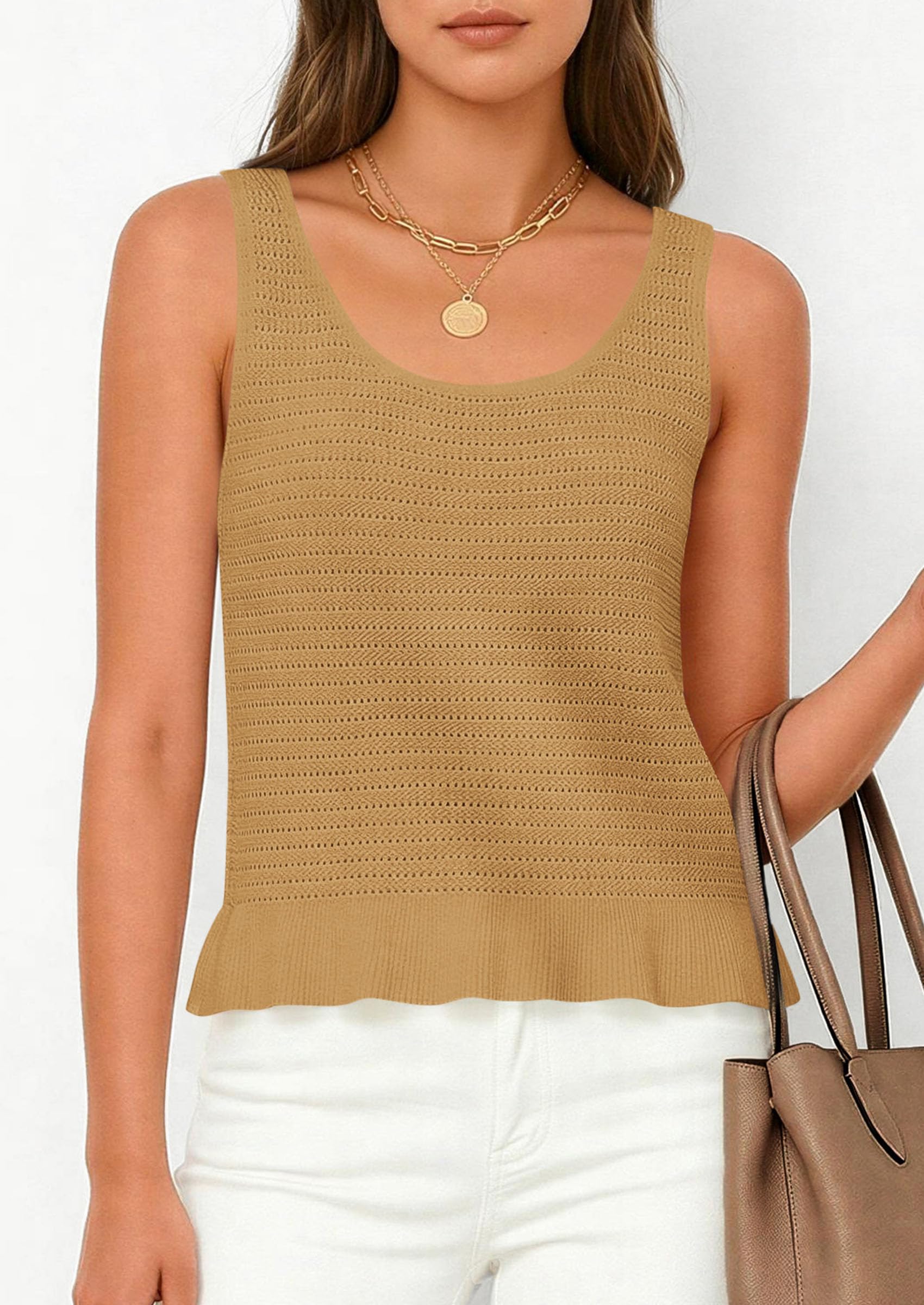 PRETTYGARDEN Womens Spring Crochet Tops Summer Sleeveless Scoop Neck Boho Sweater Tank Top Cute Beach Vacation Clothes PRETTYGARDEN